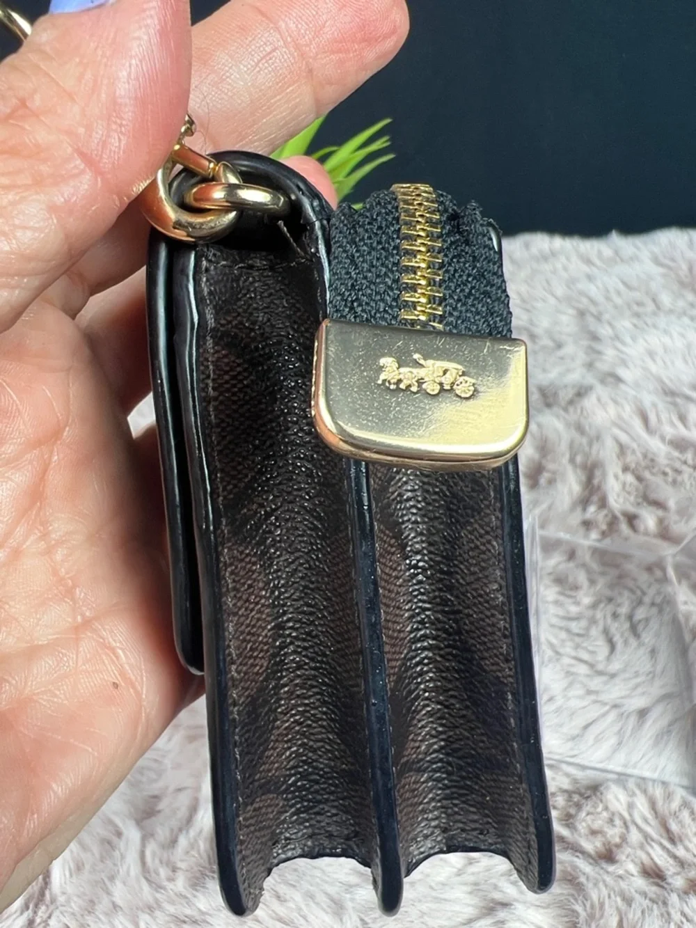 Coach Signature Foldover Wristlet Wallet Clutch Brown Black F78229 - EUC - Picture 7 of 11